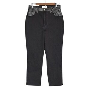 Abercrombie & Fitch‎ Jeans 90s Straight High Rise Denim Faux Leather 10/30 Short